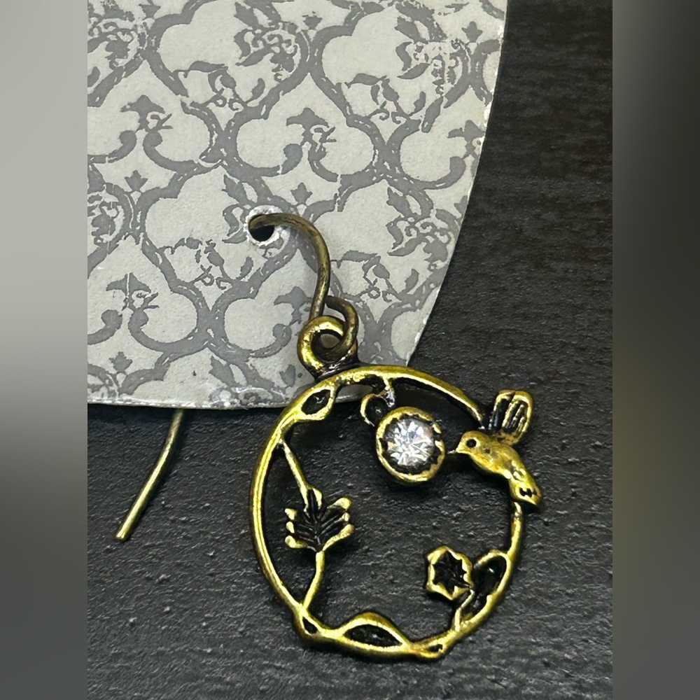 Cost Plus World Market Antique Gold Earrings with Crystal Detail - Picture 3 of 4